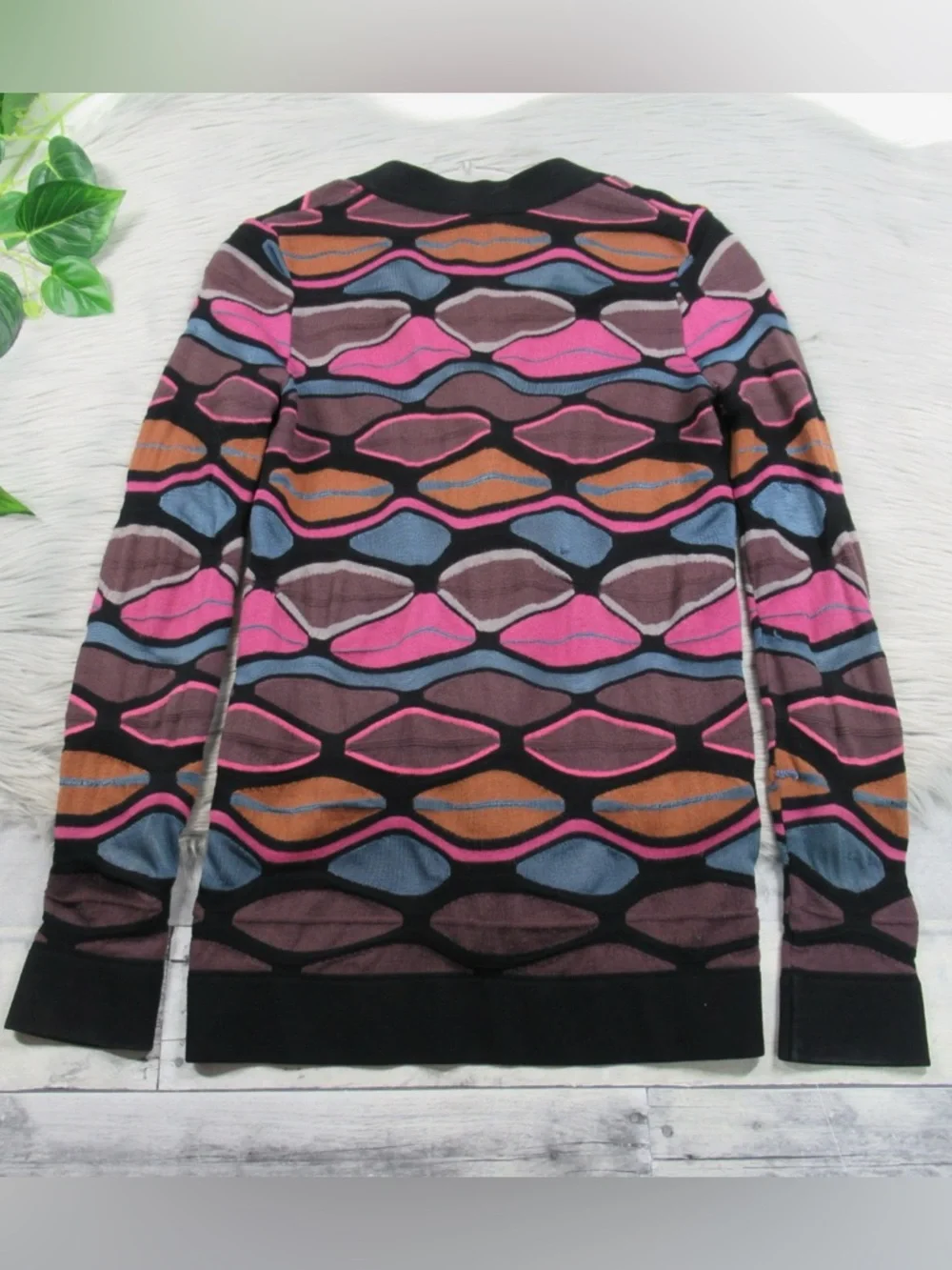 MISSONI Abstract Geometric Knit V-Neck Cardigan Sweater Multicolor - Size XS-S